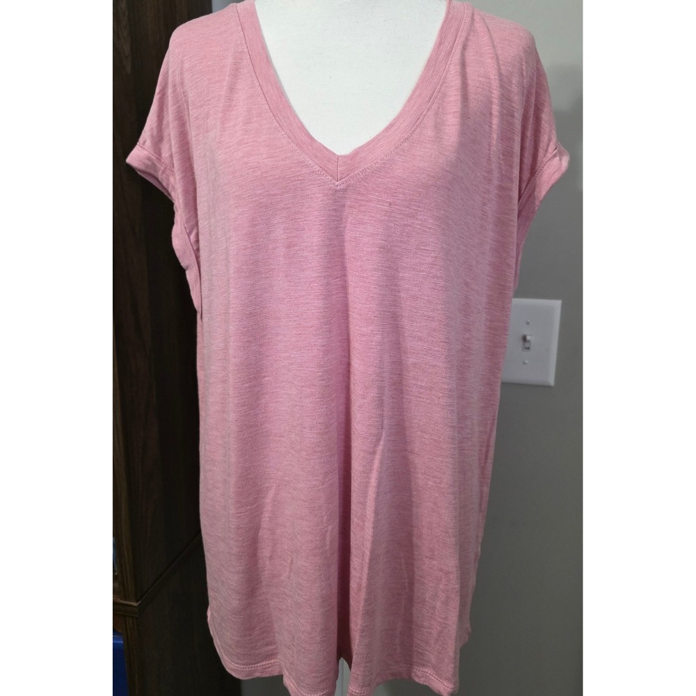 Jessica Simpson Women XL Pink V-Neck Short Sleeve Slub Knit T-Shirt Casual Top